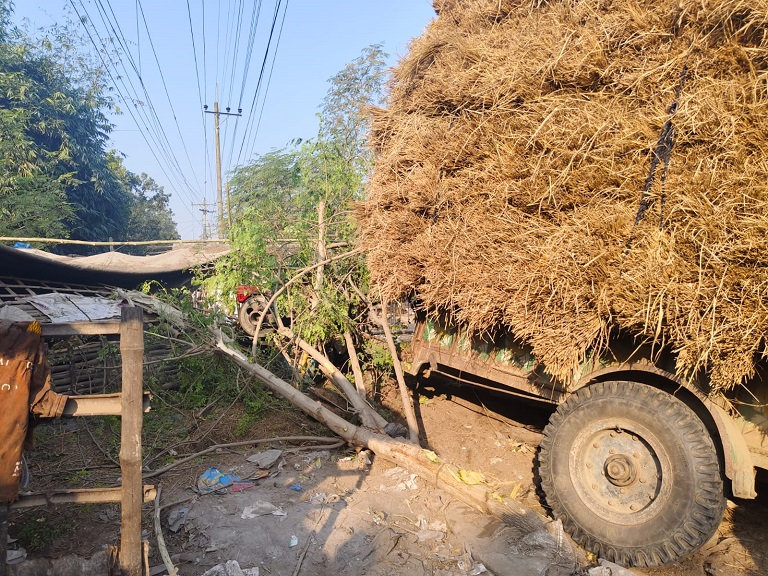 চাঁপাইনবাবগঞ্জে পেছন থেকে ট্রাকের ধাক্কায় খড়বাহী টাক্টর-ট্রলির খড়ের উপর থেকে পড়ে কিেেশার নিহত